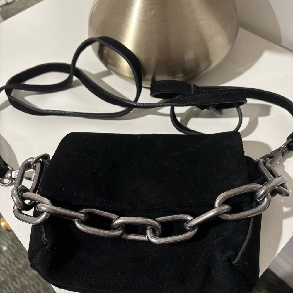Free People Black and Silver Crossbody Bag with Chunky Chain
